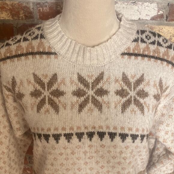 Jessica Simpson Cozy Fair Isle Sweater - Cream and Brown Size XS - Picture 2 of 6